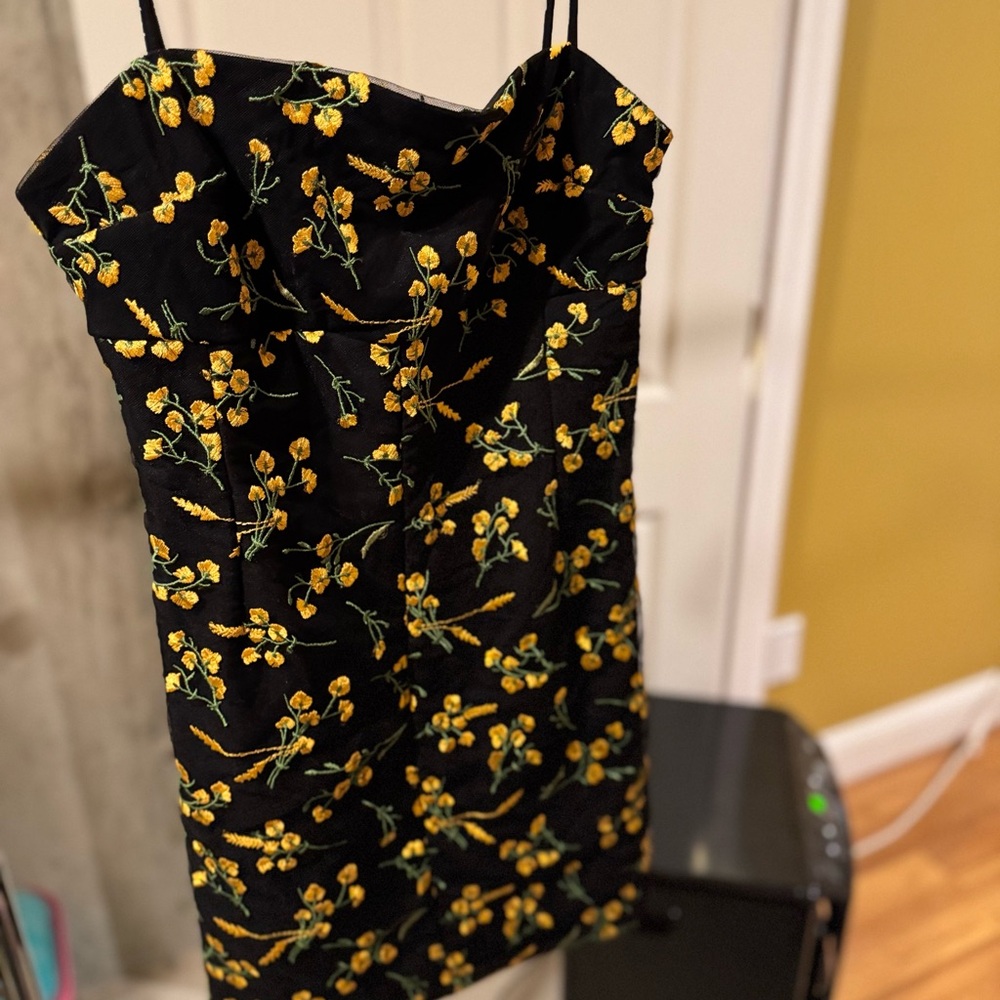 Urban Outfitters Black Dress with Yellow Floral Embroidery